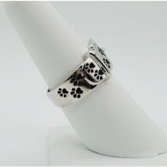 Paw Print Pet Collar Ring sz 7 Silver Tone NIB - Picture 5 of 11